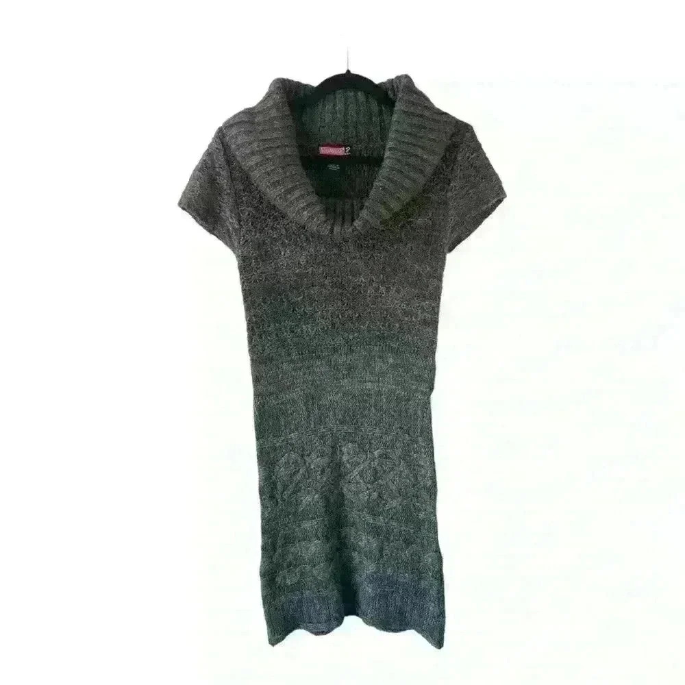 Say What? Women's Cowlโ Neck Grey Short Sleeve Sweater Dress Size Small